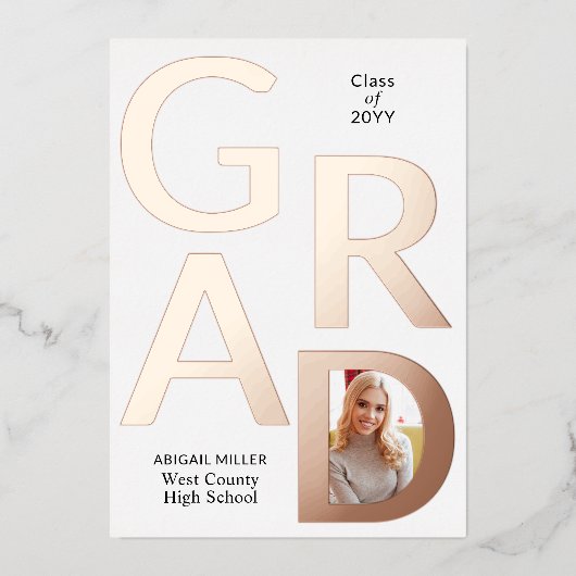 2025年のフォトフォイル卒業発表のクラス 箔招待状 (正面)