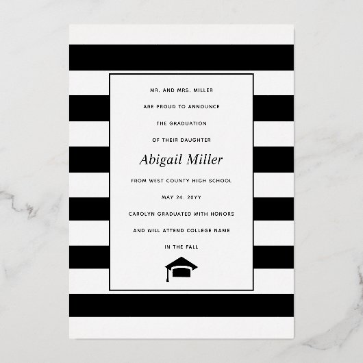 2025年のフォトフォイル卒業発表のクラス 箔招待状 (裏面)