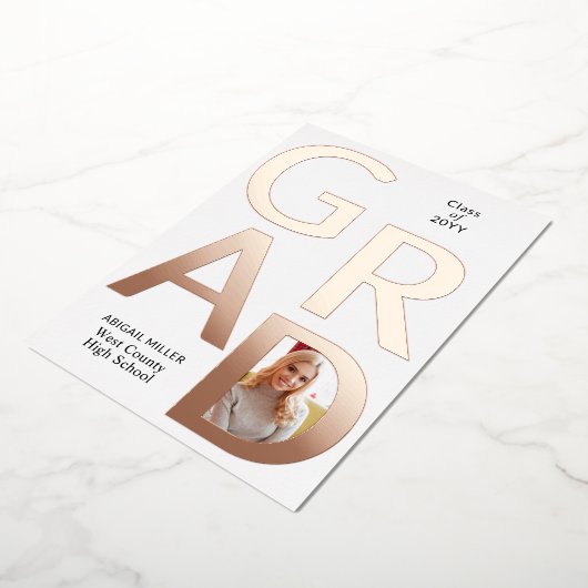 2025年のフォトフォイル卒業発表のクラス 箔招待状 (回転した状態)