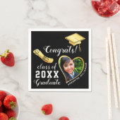 2025年のブラックと金ゴールドクラス写真卒業 スタンダードカクテルナプキン (インサイチュ)