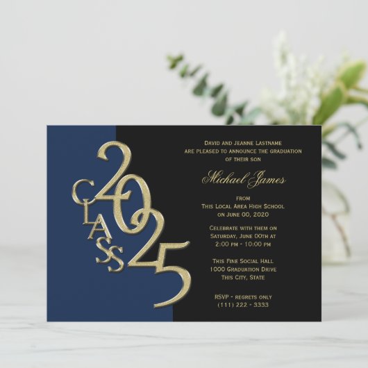 2025年のブルーと金ゴールドクラスのカラーオプション 招待状 (スタンド正面)