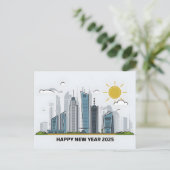 2025年のミニマルなハッピーニューイヤー街並み シーズンポストカード (スタンド正面)