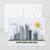 2025年のミニマルなハッピーニューイヤー街並み シーズンポストカード (正面/裏面)