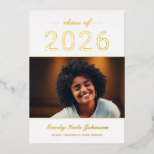 2025年のモダン金ゴールドエレガント写真の卒業 箔招待状 (正面)