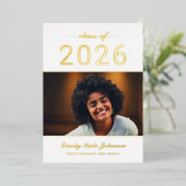 2025年のモダン金ゴールドエレガント写真の卒業 箔招待状 (立ち正面)