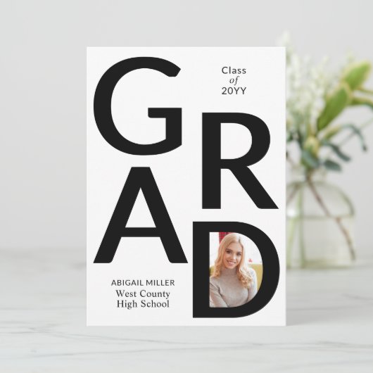 2025年の写真卒業の白黒GRADクラス 案内状 (スタンド正面)