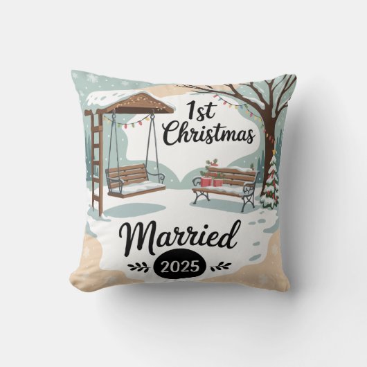 2025年の初めてのクリスマス 結婚記念| 素朴な冬の風景 クッション (正面)