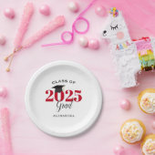 2025年の卒業クラスシンプルレッドとブラック ペーパープレート (パーティー)