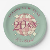 2025年の大晦日の夜のディナーパーティーのデコルを楽しむ新年 ペーパープレート (正面)