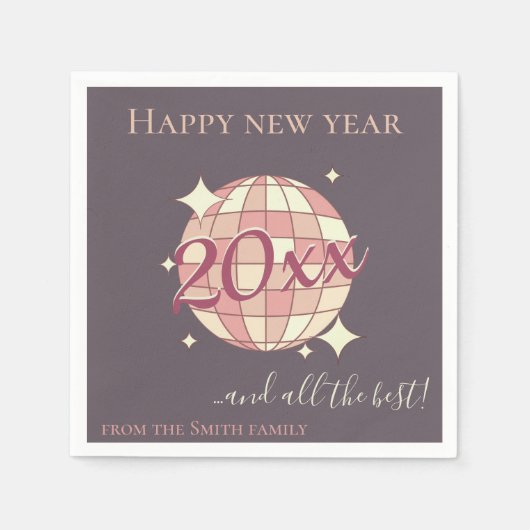 2025年の大晦日ピンクパーティーの歓喜の新年 スタンダードカクテルナプキン (正面)