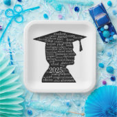 2025年の少年のシルエットがホワイトで卒業 ペーパープレート (パーティー)