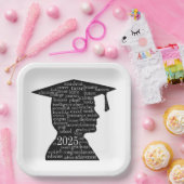 2025年の少年のシルエットがホワイトで卒業 ペーパープレート (パーティー)