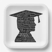 2025年の少年のシルエットがホワイトで卒業 ペーパープレート (正面)
