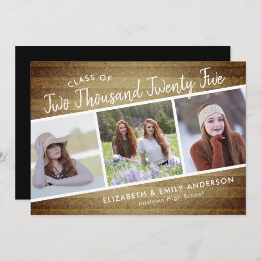 2025年の手書きクラス | 3枚の写真素朴 招待状 (正面/裏面)