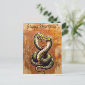 2025年の新年の願い木のスネークカード ポストカード (スタンド正面)