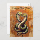 2025年の新年の願い木のスネークカード ポストカード (正面/裏面)