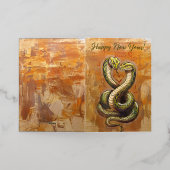 2025年の新年の願い木のスネークカード 箔グリーティングカード (外側レイダウン)