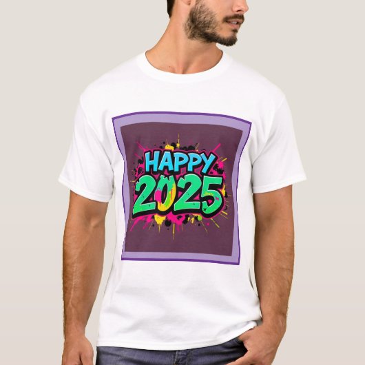 2025年の新年(緑と青) Tシャツ (正面)