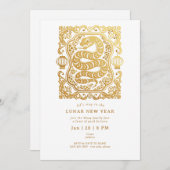 2025年の旧正月の蛇白金ゴールドパーティー 招待状 (正面/裏面)