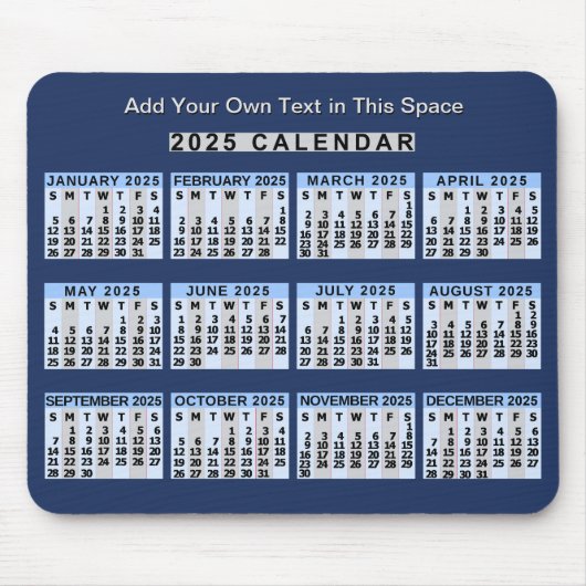 2025年の月次カレンダー簡単からビジネス読への移行 マウスパッド (正面)