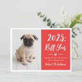2025年の楽しい年 赤い面白い犬の写真 シーズンカード (スタンド正面)