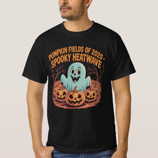 2025年の熱波ハロウィン不気味のカボチャ畑 | Tシャツ (正面)