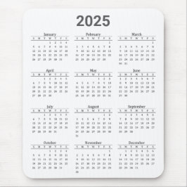 2025年の白灰色のカレンダー マウスパッド