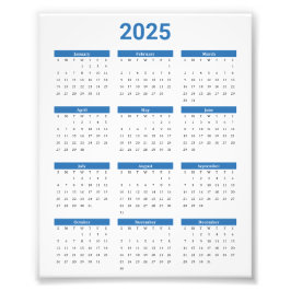 2025年の白青のカレンダー フォトプリント           