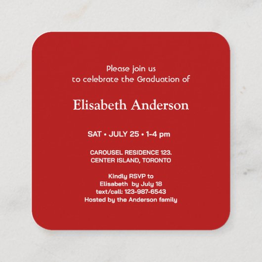 2025年の赤ミニ卒業パーティクラス エンクロージャーカード (裏面)