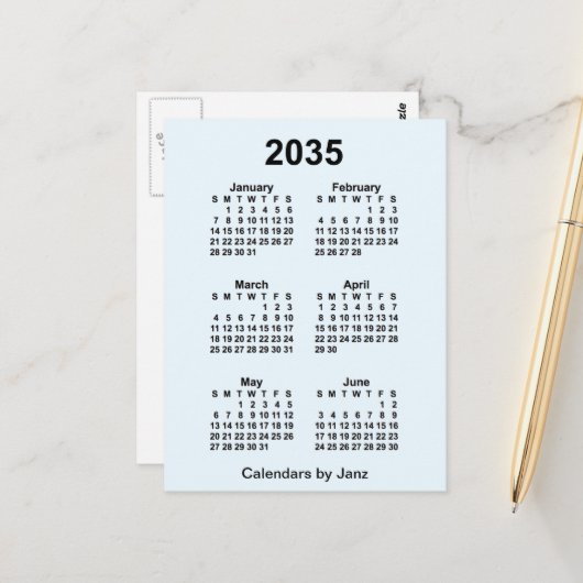 2025年の青いアリス 6か月 ミニカレンダー(Janz著) ポストカード (正面/裏面インサイチュ)