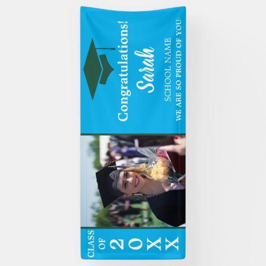 2025年の青と緑の卒業写真クラス 横断幕 (縦)