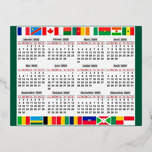 2025年の12か月カレンダー 箔シーズンポストカード (正面)