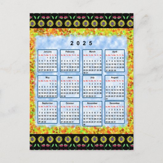 2025年の12ヶ月英語カレンダー ポストカード (正面)