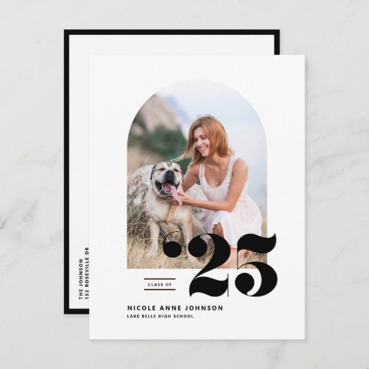 2025年のArch写真卒業のブラッククラス インビテーションポストカード (正面/裏面)