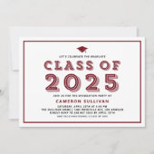 2025年のBurgundy Class of 2025 Capレトロ卒業 招待状 (正面)