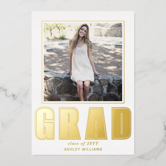 2025年のGRADクラスの卒業ホワイトアナウンス 箔招待状 (正面)