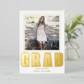 2025年のGRADクラスの卒業ホワイトアナウンス 箔招待状 (立ち正面)