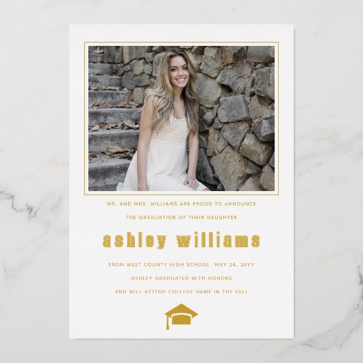 2025年のGRADクラスの卒業ホワイトアナウンス 箔招待状 (裏面)