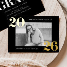 2025年はっきりしたのクラスの黒と金ゴールドの写真卒業