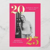 2025年はっきりしたのホットピンク写真卒業クラス 箔招待状 (正面)