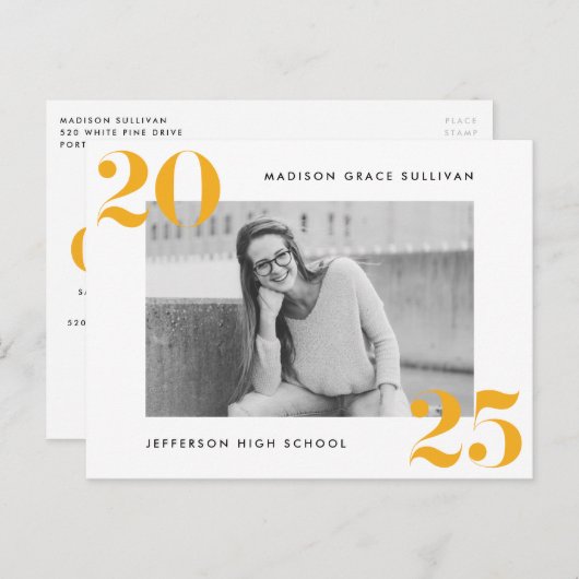 2025年はっきりしたイエローフォト卒業パーティーのクラス インビテーションポストカード (正面/裏面)