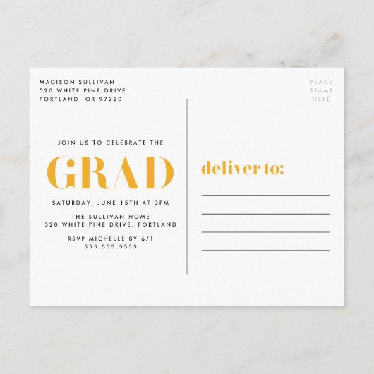 2025年はっきりしたイエローフォト卒業パーティーのクラス インビテーションポストカード (裏面)