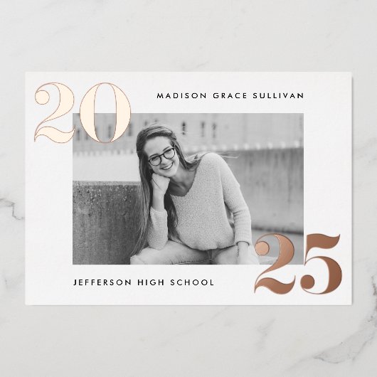 2025年はっきりしたクラスバラ金ゴールド写真卒業 箔招待状 (正面)