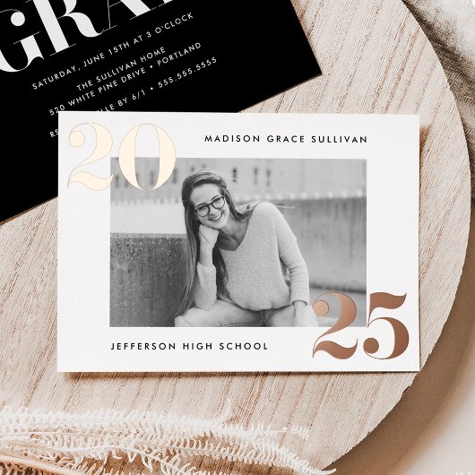 2025年はっきりしたクラスバラ金ゴールド写真卒業 箔招待状