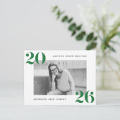 2025年はっきりしたグリーン写真卒業パーティーのクラス インビテーションポストカード (スタンド正面)