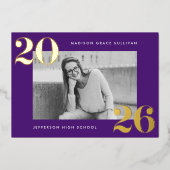 2025年はっきりしたパープル写真卒業クラス 箔招待状 (正面)