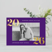 2025年はっきりしたパープル写真卒業クラス 箔招待状 (立ち正面)