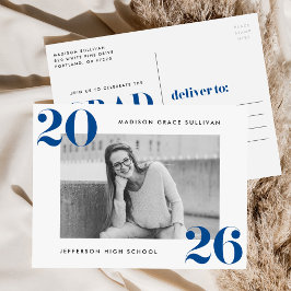 2025年はっきりしたブルーフォト卒業パーティーのクラス インビテーションポストカード