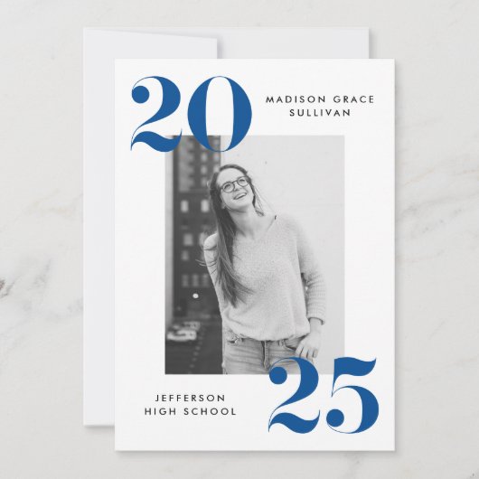 2025年はっきりしたブルーフォト卒業パーティーのクラス 招待状 (正面)