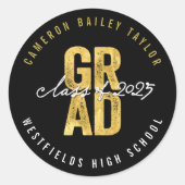 2025年はっきりした卒業金ゴールドと黒スタイリッシュ卒業 ラウンドシール (正面)